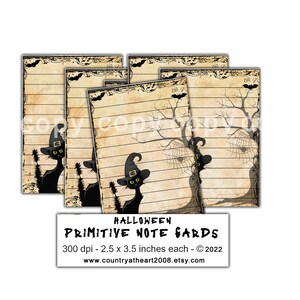 Halloween Primitive Note Cards - Instant Digital Download - Printable  Digital Collage Sheet