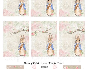 Instant Download  -Rabbit Hare - 2.5 x 3.5 - ACEO -  Collage Sheet - Printable Download - Gift Tags - Scrapbook