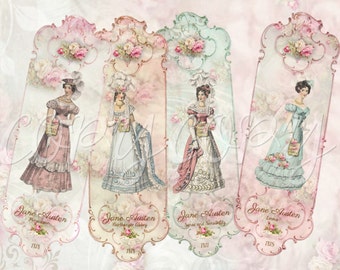 2 x 6 Jane Austen Bookmarks -  Digital Download - Printable  Digital Collage Sheet - Instant Download- Emma - Books