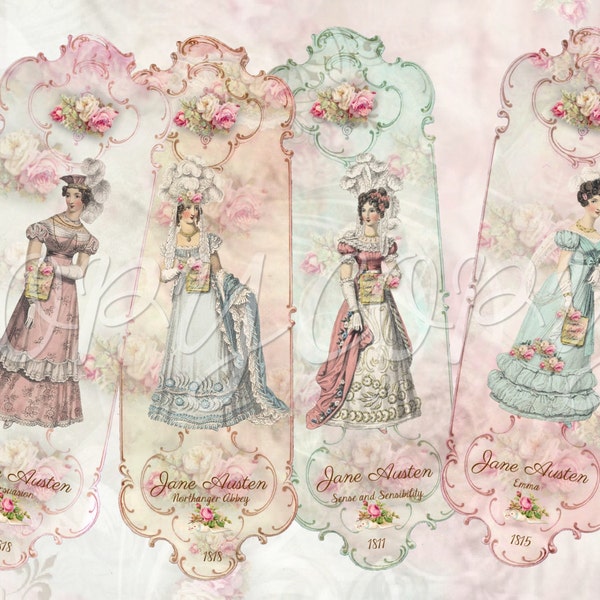 2 x 6 Jane Austen Bookmarks -  Digital Download - Printable  Digital Collage Sheet - Instant Download- Emma - Books