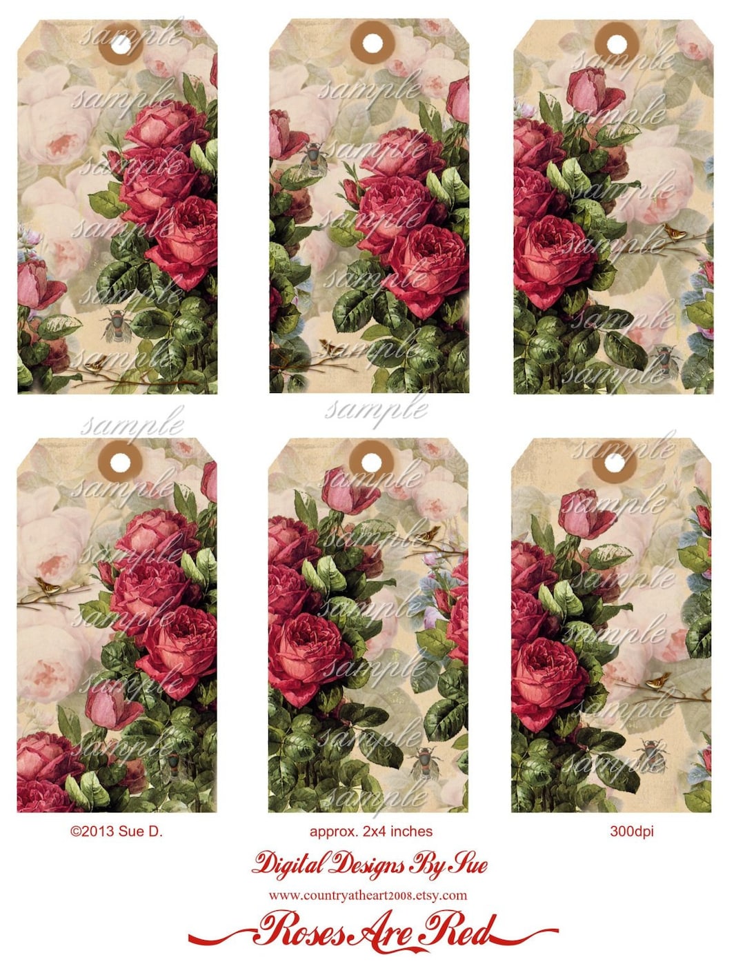 Roses Are Red - Collage Sheet - Printable Download - Gift Tags ...