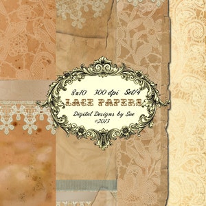 Vintage Lace Paper pack - Afdrukbaar collageblad - Digitaal papier - Plakboekpapier