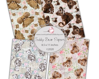 Teddy Bear Printable Papers  - One Single Image - Printable Digital Image Collage Sheet -
