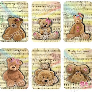 Teddy Bear Love -Digital Printable Collage Sheet - Set of 6 - ACEO - Journal - Scrapbook - Junk Journal