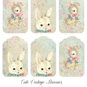 Cute Vintage Bunny Tags -  Digital Download - Printable  Digital Collage Sheet