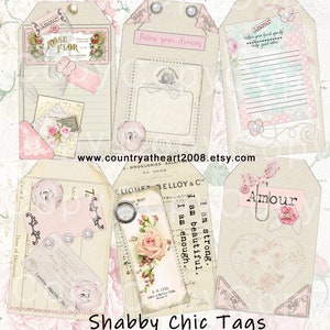 Tagi Shabby Chic - Pobieranie cyfrowe - Wydrukuj cyfrowy arkusz kolażu