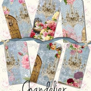 Chandelier Tags  -   Digital Download - Printable  Digital Collage Sheet - Romantic - old aged images