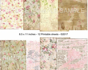 12 Full Size Sheets of Distressed Ephemera Printable Paper - My Forgotten Soul -  Printable Collage Sheet - Digital Download - Journal Paper