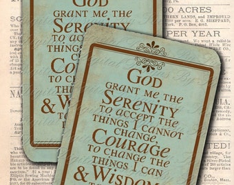 Serenity Prayer Tags Graphics - Printable  Digital Collage Sheet - Typography