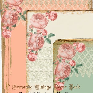 Romantic Vintage Paper Pack  - Original Design  - Printable Collage Sheets - Digital Paper - Scrapbook paper