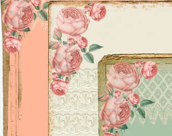 Romantic Vintage Paper Pack  - Original Design  - Printable Collage Sheets - Digital Paper - Scrapbook paper