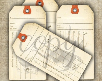 Vintage  Tags - Digital Download - Printable  Digital Collage Sheet - romantic - old aged images