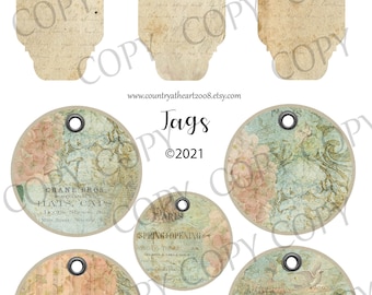 Tags - Digital Download - Printable  Digital Collage Sheet - romantic - old aged images