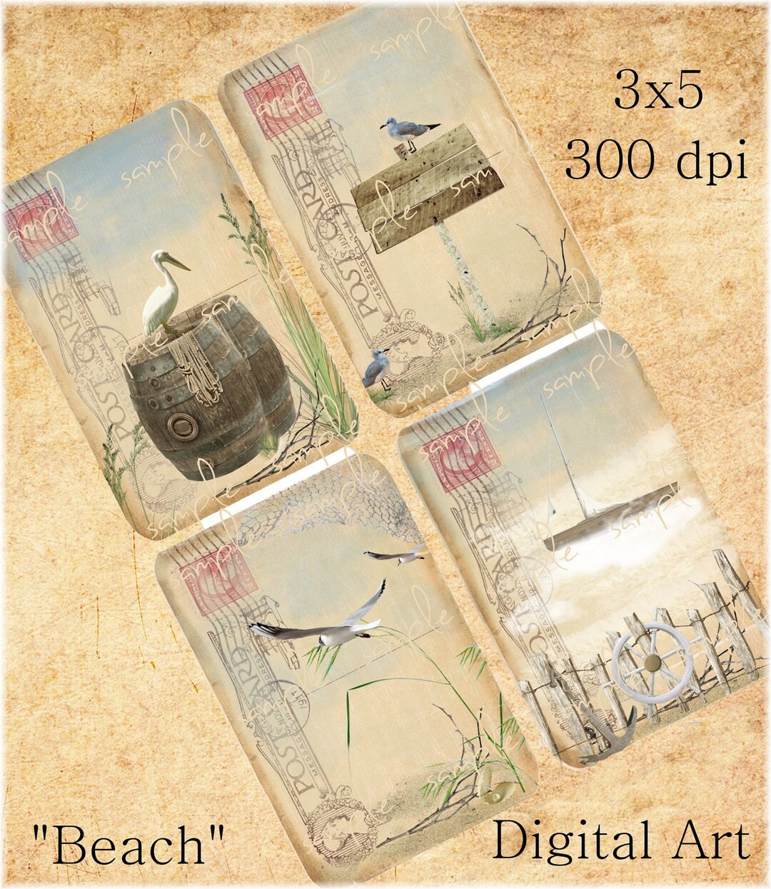 BEACH - 3x5 - Collage Sheet - Printable Download - Gift Tags ...