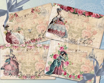 Marie Antoinette  Victorian Style -  French - Printable Digital Collage Sheet - Download