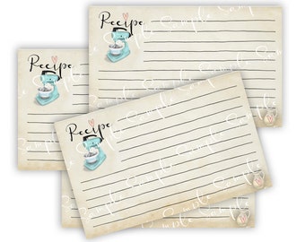 Cute Recipe Cards -  Printable Digital Collage Sheet - Digital Download