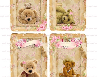 instant download - Teddy Bears  - 3 X 5  -  High quality Collage Sheet - Printable Download - Gift Tags - Scrapbook
