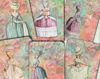 Instant Download  - Marie Antoinette Shabby Chic    - ACEO - Digital Download - Printable  Digital Collage Sheet