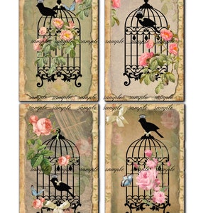 Bird Cage Tags - 3 X 5  inches-  Collage Sheet - Printable Download - Gift Tags - Scrapbook