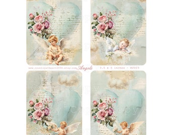 Angels - High quality - Printable Download  - 3.5 x 5 inches - roses+ florals flowers romantic French