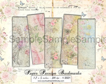 1.7  x 5 inches  Paper Passion Bookmarks -  Digital Download - Printable  Digital Collage Sheet - Instant Download