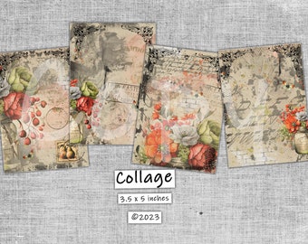 Collage - Instant Download  -  Digital Download - Printable  Digital Collage Sheet - Gift Tags Hang Tags Romantic