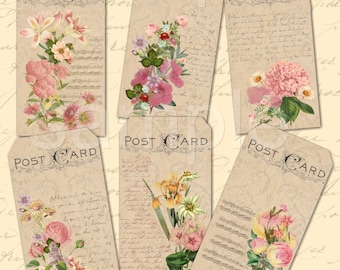 Printable Hang Tags - Vintage Bouquet  -   Collage Sheet - Printable Download - Gift Tags - Scrapbook