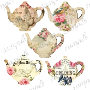Pretty Teapots  - Printable Download - Gift Tags - Scrapbook