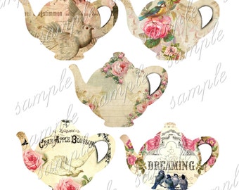 Teapot Printable Paper Printable Download Gift Tags Scrapbook - Etsy
