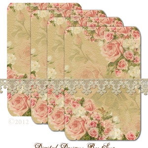 Rosa & weiße Cottage Roses - 90 x 150 - Printable Digital Collage Sheet - Bilder herunterladen - Tags - romantisch - Ephemera