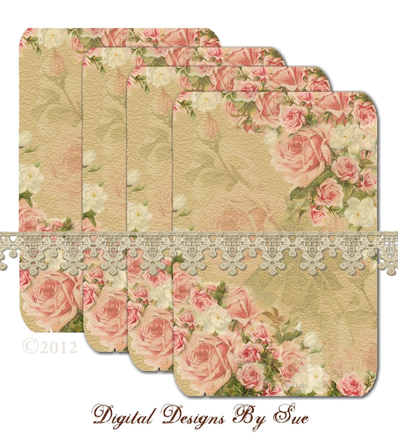 Tags Printable Digital Collage Sheet INSTANT DOWNLOAD Download Images 3x5 Pink /& White Cottage Roses Ephemera Romantic