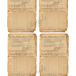 Vintage Sears Roebuck and Company Order Form - Printable  Digital Collage Sheet - Note Pads - Downloads