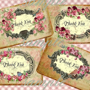 Étiquettes de remerciement à téléchargement immédiat n° 7 - 3 x 5 pouces - Téléchargement - 2 feuilles de collage numérique imprimables - Roses Fleurs Fleurs romantique Français
