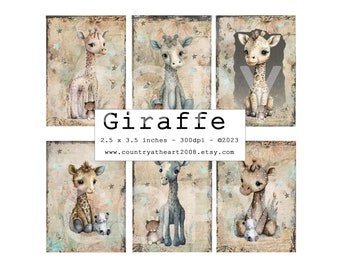 Giraffe -  2.5 x 3.5  inches -  Printable Digital Collage Sheet - Digital Download - Tags - Scrapbook - Junk Journal