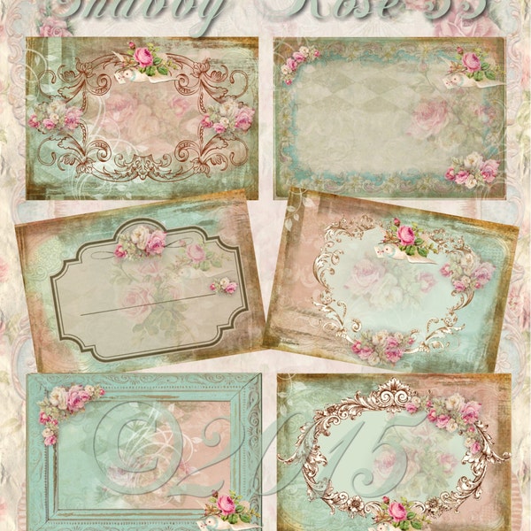 Instant Download  - Shabby Rose - ACEO - Digital Download - Printable  Digital Collage Sheet