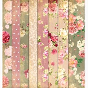 Vintage Rose Paper Pack - 8,5 x 11 inch - Afdrukbaar collageblad - Dagboek - Digitaal papier - Plakboekpapier