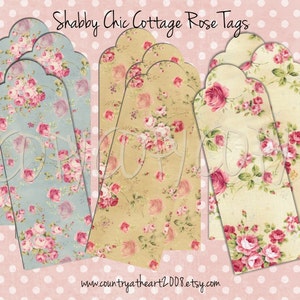 Shabby Chic Cottage Rose Tags -  Printable Digital Collage Sheet - Digital Download