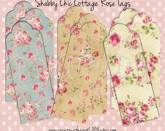 Shabby Chic Cottage Rose Tags -  Printable Digital Collage Sheet - Digital Download