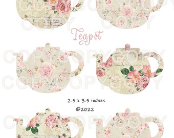 Tekanna - Utskrivbart papper - Utskrivbar nedladdning - Presentetiketter - Scrapbook