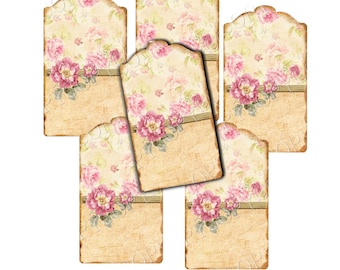 Rose Label Tags -   Digital Download - Printable  Digital Collage Sheet - Gift Tag - Junk Journal