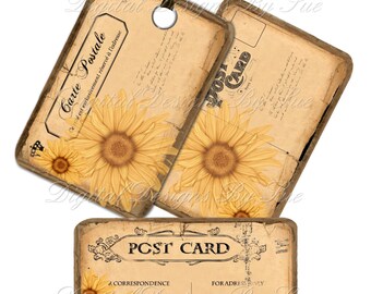 Sunflower Postcards - 3x5 - Printable  Digital Collage Sheet - Download Images - Tags - INSTANT DOWNLOAD
