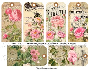 Beauty In Nature - Collage Sheet - Printable Download - Geschenkanhänger - Scrapbook - Hang Tgas