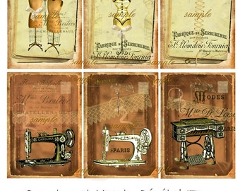 Vintage Sewing- ACEO -  Printable Digital Collage Sheet - Digital Download - Instant Download