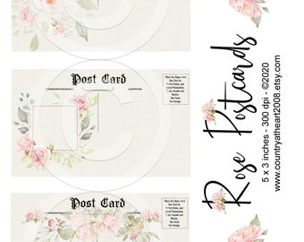 Instant Download  - Rose Postcards  - Digital Download - Printable  Digital Collage Sheet