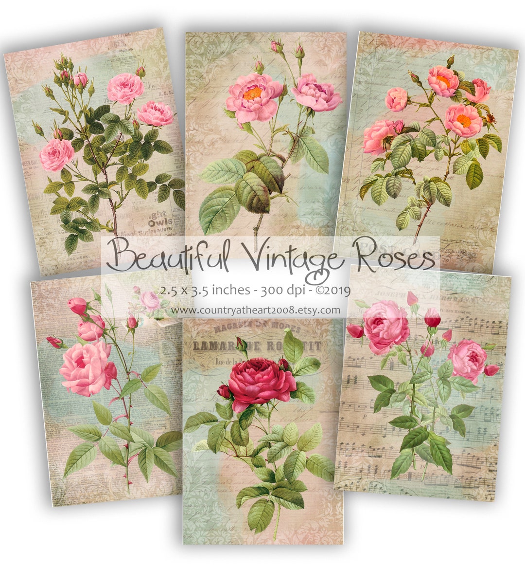 Instant Download - Beautiful Vintage Roses - ACEO - Digital Download ...