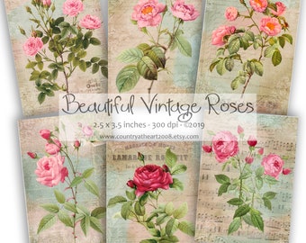 Instant Download  - Beautiful Vintage Roses  - ACEO - Digital Download - Printable  Digital Collage Sheet