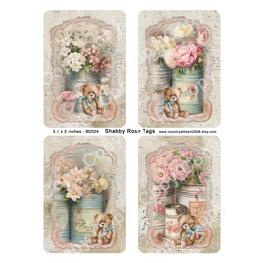 Shabby Rose Tags - Printable Digital Collage Sheet - Digital Download ...