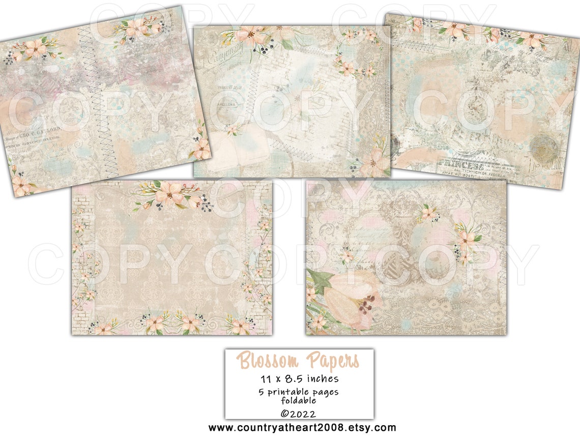 Blossom Papers 5 Full Size Sheets of Printable Papers - Etsy