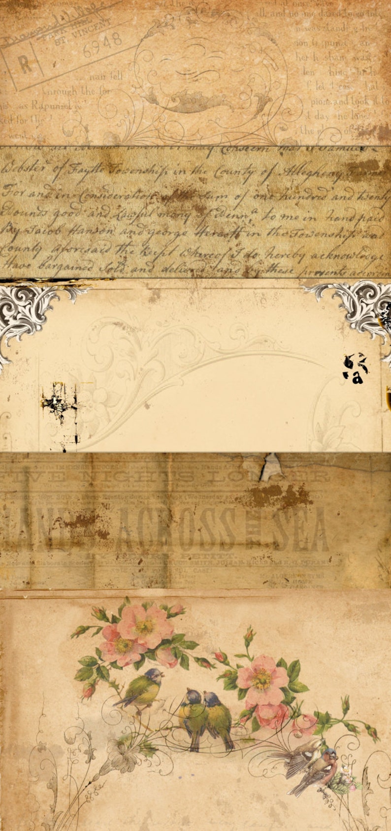 5 Sheet Paper Pack Journaling Vintage Papers Printable Etsy