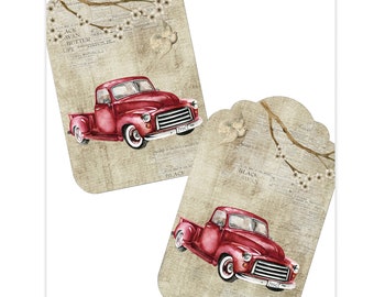 Instant Download Hang Tags  - Old Truck Tags  -  Printable Digital Collage Sheet - Download